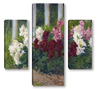 Модульная картина Цветы перед забором
