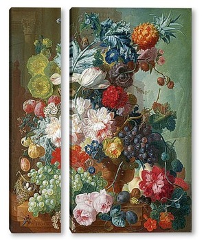 Модульная картина Натюрморт.Цветы и фрукты.
