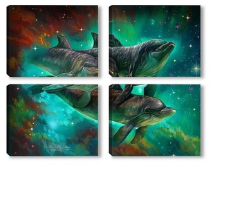 Модульная картина Дельфины в космосе