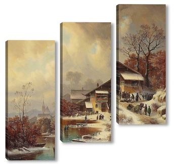  Зимний пейзаж деревни