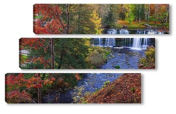 Модульная картина золотая осень и водопад