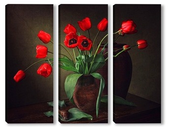 Модульная картина Натюрморт с красными тюльпанами