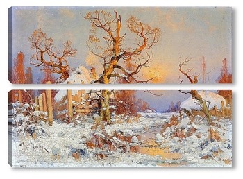 Модульная картина Зимний пейзаж в лучах вечернего солнца