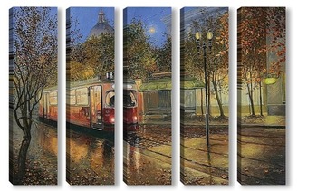 Модульная картина Осенний трамвай...
