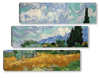 Модульная картина Пшеничное поле с кипарисами