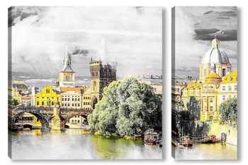 Модульная картина Вид на реку.Прага