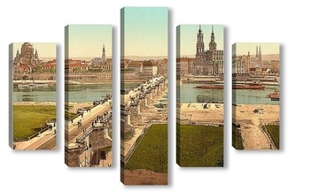 Модульная картина Старый город, Дрезден, Саксония, Германия. 1890-1900 гг