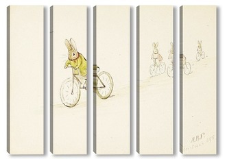 Модульная картина Четыре маленьких кролика на велосипеде