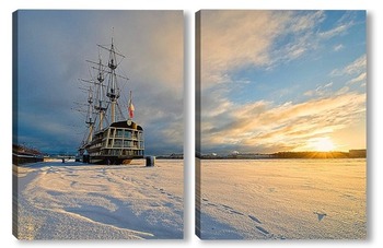 Модульная картина Зимний рассвет на Петровской набережной.