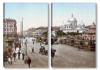 Модульная картина Вид на Знаменскую церковь на Невском проспекте в Санкт-Петербурге
