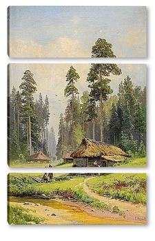 Модульная картина Дом на лесной поляне