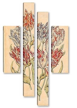 Модульная картина Семь тюльпанов, три божьи коровки 
