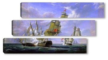 Модульная картина Морской бой между французским фрегатом Канонир и английским кора