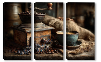 Модульная картина Лаванда и кофе