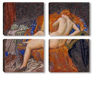 Модульная картина Обнаженная, сидящая на желтом платке, 1925