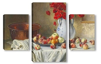Модульная картина Натюрморт с яблоками и маками