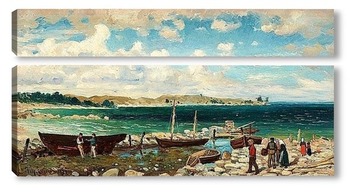 Модульная картина Прибрежный пейзаж с мариной