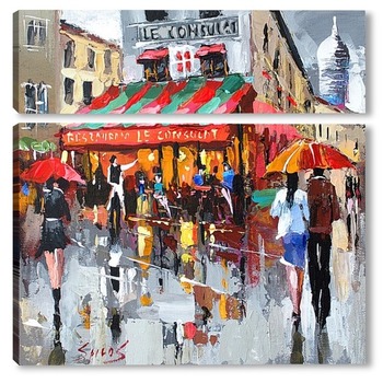 Модульная картина Париж Гуляя под зонтом