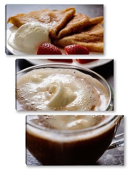 Модульная картина Кофе гляссе и блинчик на завтрак. 