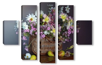 Модульная картина Цветы в бело-розовых тонах в карзинке