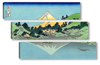 Модульная картина Отражение Фудзи на поверхность воды, вид горы Мисака в Косю