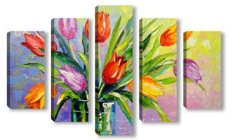 Модульная картина Букет разноцветных тюльпанов