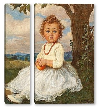 Модульная картина Портрет девушки, сидящей под деревом.