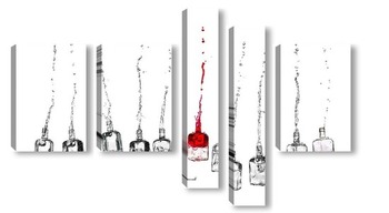 Модульная картина Бутылки, из которых льются струи вина.