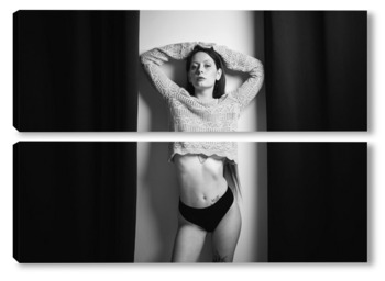 Модульная картина Девушка в черно белом стиле
