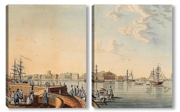 Модульная картина Вид на стрелку Васильевского острова с Дворцовой набережной