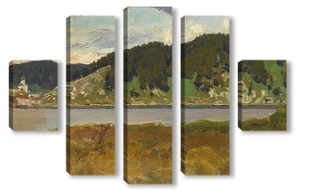 Модульная картина Пейзаж вокруг озера