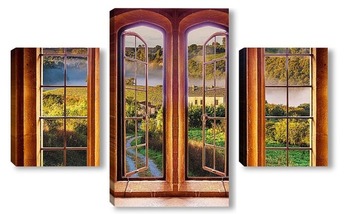 Модульная картина Деревенский пейзаж за окном