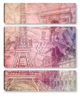 Модульная картина Париж. Коллаж