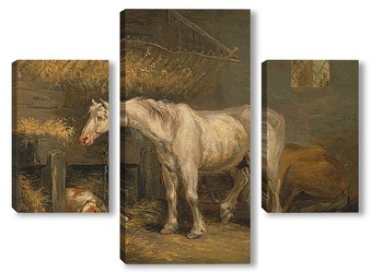 Модульная картина Старая лошадь с собакой в стойле