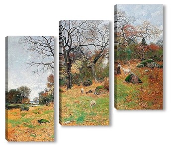  Осенний пейзаж с пастушкой и крупным рогатым скотом