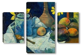 Модульная картина Натюрморт с чайником и фруктами