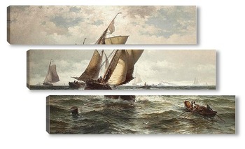 Модульная картина Рыбацкие лодки в бурном море