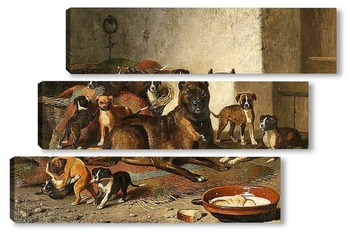 Модульная картина Бульдог и щенки