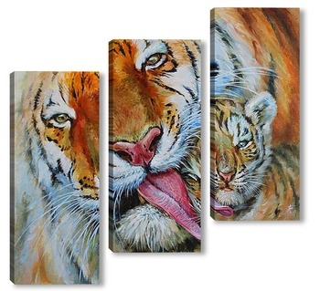Модульная картина Тигрица с тигренком
