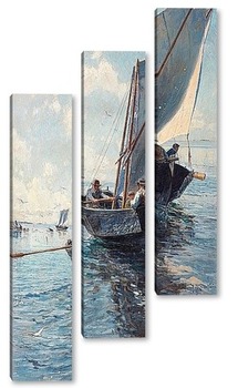 Модульная картина Рыбаки на лодке