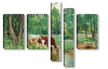 Модульная картина Пасторальный пейзаж с коровами