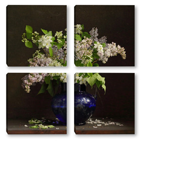 Модульная картина Букет сирени в синей вазе