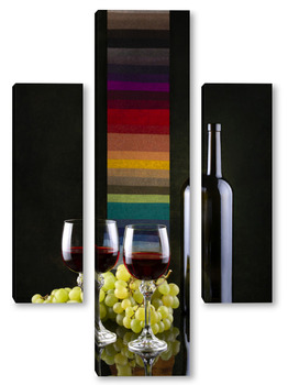 Модульная картина Натюрморт с виноградом и вином в бокалах
