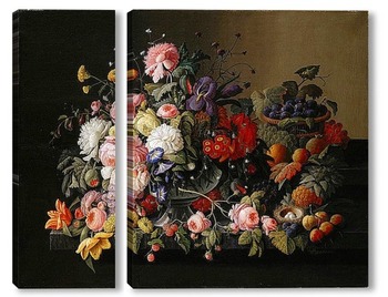 Модульная картина Натюрморт Цветы и фрукты