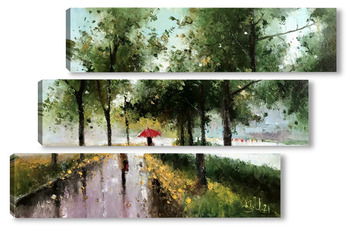 Модульная картина Сентябрь. Аллея. Красный зонтик
