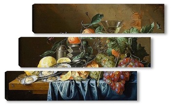 Модульная картина Натюрморт с устрицами и виноградом