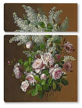 Модульная картина Натюрморт с розами и сиренью