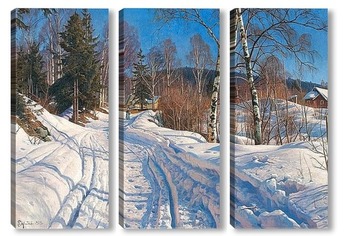 Модульная картина Зимний пейзаж освещенный солнцем