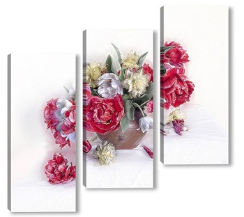Модульная картина Букет весенних цветов на белом фоне