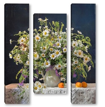 Модульная картина Букет полевых цветов с абрикосами